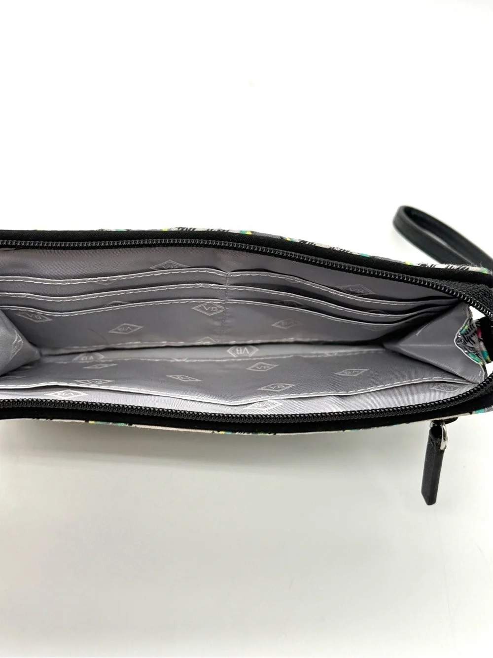Vera Bradley Gray Wristlet Clutch with Green and Pink Teardrop Pattern